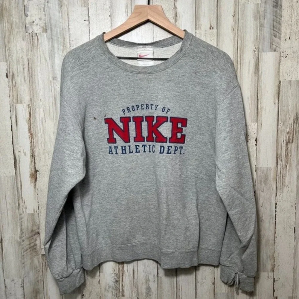 Vintage 90s Nike Athletic Department Crewneck Sweatshirt Gray Distressed Mens Lg